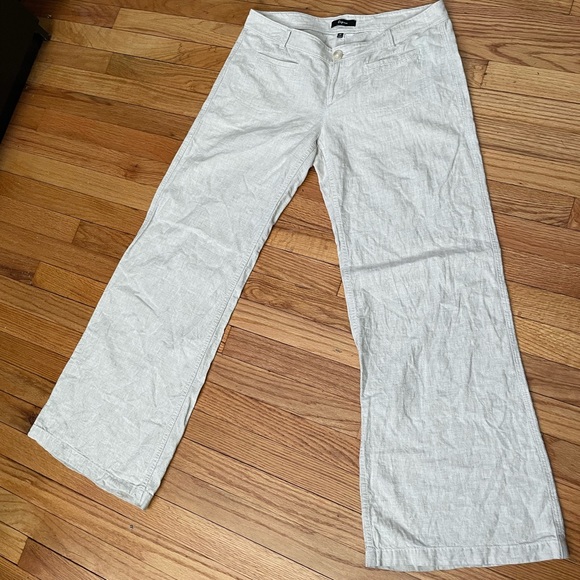 ♻️Linen Oatmeal Flare Wide Trousers Fresh Fabric Casual Dress Work Beach Summer - Picture 1 of 6